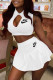 White Fashion Sportswear Print Patchwork O Neck Sleeveless Two Pieces