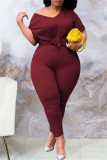Ginger Fashion Casual Solid Slit V Neck Plus Size Two Pieces