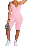 Pink Fashion Casual Solid zipper Sleeveless Slip Rompers