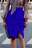 Blue Fashion Casual Solid Patchwork Regular High Waist Skirt