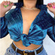 Blue Sexy Casual Print Cardigan Turndown Collar Tops