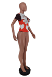 Red Sexy Print Patchwork O Neck T-Shirts