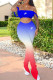 Royal Blue Fashion Street Print Patchwork Spaghetti Strap Sleeveless Two Pieces