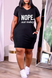 Yellow Fashion Casual Letter Print Basic V Neck Short Sleeve Dress Dresses