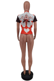 Red Sexy Print Patchwork O Neck T-Shirts