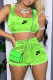 Fluorescent Green Fashion Sportswear Print Letter U Neck Sleeveless Two Pieces