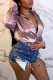 Light Pink Sexy Casual Print Cardigan Turndown Collar Tops