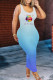 Blue Red Fashion Casual Gradual Change Print Basic U Neck Vest Dress