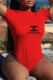 Red Fashion Sexy Print Backless Swimwears