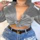 Grey Sexy Casual Print Cardigan Turndown Collar Tops