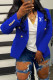 Blue Fashion Work Print Letter Turn-back Collar Outerwear