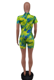Green Sexy Patchwork Tie-dye Half A Turtleneck Skinny Rompers