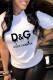 Black And White Fashion Casual Print Letter O Neck T-Shirts