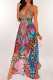 Red Fashion Sexy Print Bandage Backless Spaghetti Strap Long Dress