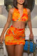 Red Fashion Sexy Print Bandage Hollowed Out Backless Halter Sleeveless Two Pieces