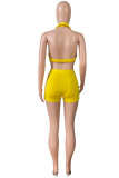 Red Fashion Casual Solid Patchwork Backless Halter Sleeveless Two Pieces