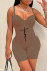 Coffee Sexy Casual Print Backless Spaghetti Strap Skinny Romper