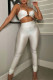 White Sexy Solid Patchwork Strapless Sleeveless Two Pieces