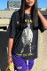 Black Casual Street Print Patchwork O Neck T-Shirts