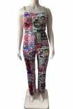 Multicolor Fashion Sexy Print Patchwork Backless Spaghetti Strap Regular Jumpsuits