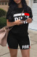 Black Fashion Casual Letter Print Basic O Neck Short Sleeve Two Pieces