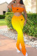 Orange Fashion Street Print Patchwork Spaghetti Strap Sleeveless Two Pieces