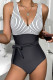 Black Sexy Striped Print Patchwork Swimwears
