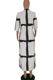 White Fashion Casual Print Slit O Neck Short Sleeve Dress Dresses