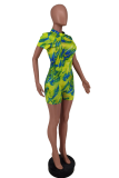 Green Sexy Patchwork Tie-dye Half A Turtleneck Skinny Rompers
