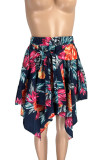 Green Fashion Casual Print Asymmetrical Regular High Waist Skirt