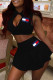 Black Fashion Sportswear Print Patchwork O Neck Sleeveless Two Pieces