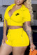 Yellow Fashion Sportswear Print Patchwork Hooded Collar Short Sleeve Two Pieces