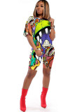 Red knit Fashion Sexy adult Ma'am Patchwork Print Character Two Piece Suits Straight Short Sleeve Two Pieces