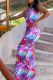 Fuchsia Sexy Print Patchwork U Neck Pencil Skirt Dresses