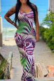 Colour Sexy Print Patchwork U Neck Pencil Skirt Dresses