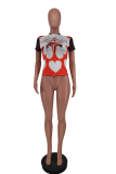 Red Sexy Print Patchwork O Neck T-Shirts