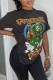 Dark Gray Casual Street Print Patchwork O Neck T-Shirts