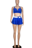 Blue Sexy Solid Patchwork Swimwears Three Pieces
