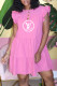 Rose Red Fashion Casual Print Letter O Neck Princess Dresses