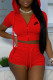 Red Fashion Sportswear Print Patchwork Hooded Collar Short Sleeve Two Pieces