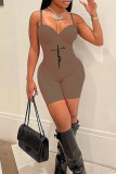 Pink Sexy Casual Print Backless Spaghetti Strap Skinny Romper