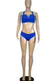 Blue Sexy Solid Patchwork Swimwears Three Pieces