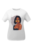 White Fashion Daily Print Patchwork O Neck T-Shirts