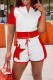 Red Casual Print Patchwork Zipper Collar Short Sleeve Two Pieces