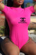 Rose Red Fashion Sexy Print Backless Swimwears