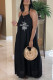 Black Fashion Casual Print Backless Halter A Line Dresses