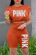 Orange Fashion Casual Letter Print Basic O Neck Sleeveless Two Pieces