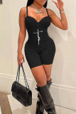 Pink Sexy Casual Print Backless Spaghetti Strap Skinny Romper