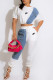 White Fashion Sportswear Print Patchwork O Neck Short Sleeve Two Pieces