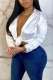 White Sexy Casual Print Cardigan Turndown Collar Tops